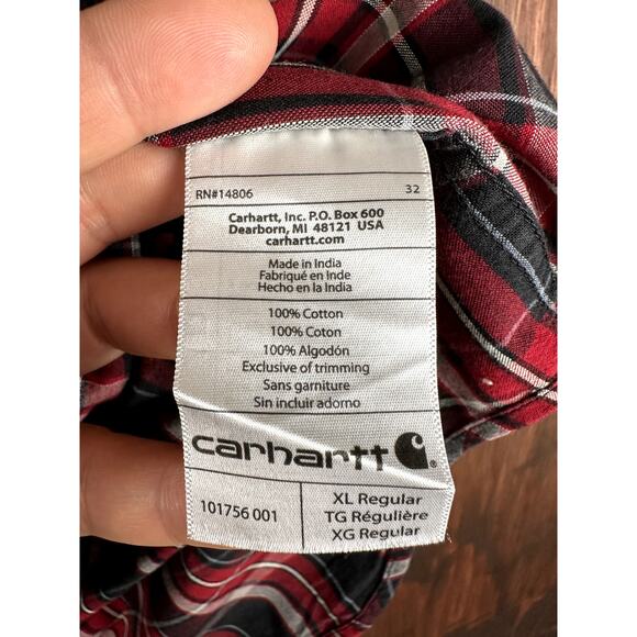 Carhartt Relaxed Fit Long Sleeve Plaid Long Sleeve Shirt Red Black 101756 Men XL - Picture 4 of 6
